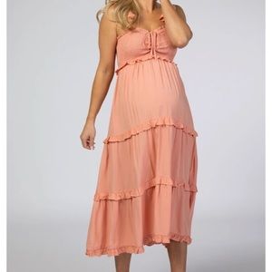 Pinkblush coral tiered maternity dress
